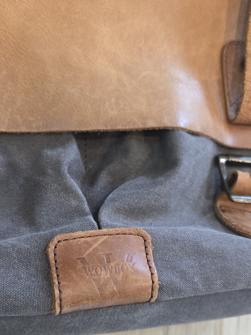 Wowbox Canvas & Leather Messenger Bag in Tan and Gray - Men's Shoulder Satchel - Picture 12 of 13